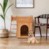 New Style Wood Pet House With Roof Balcony and Bed Shelter